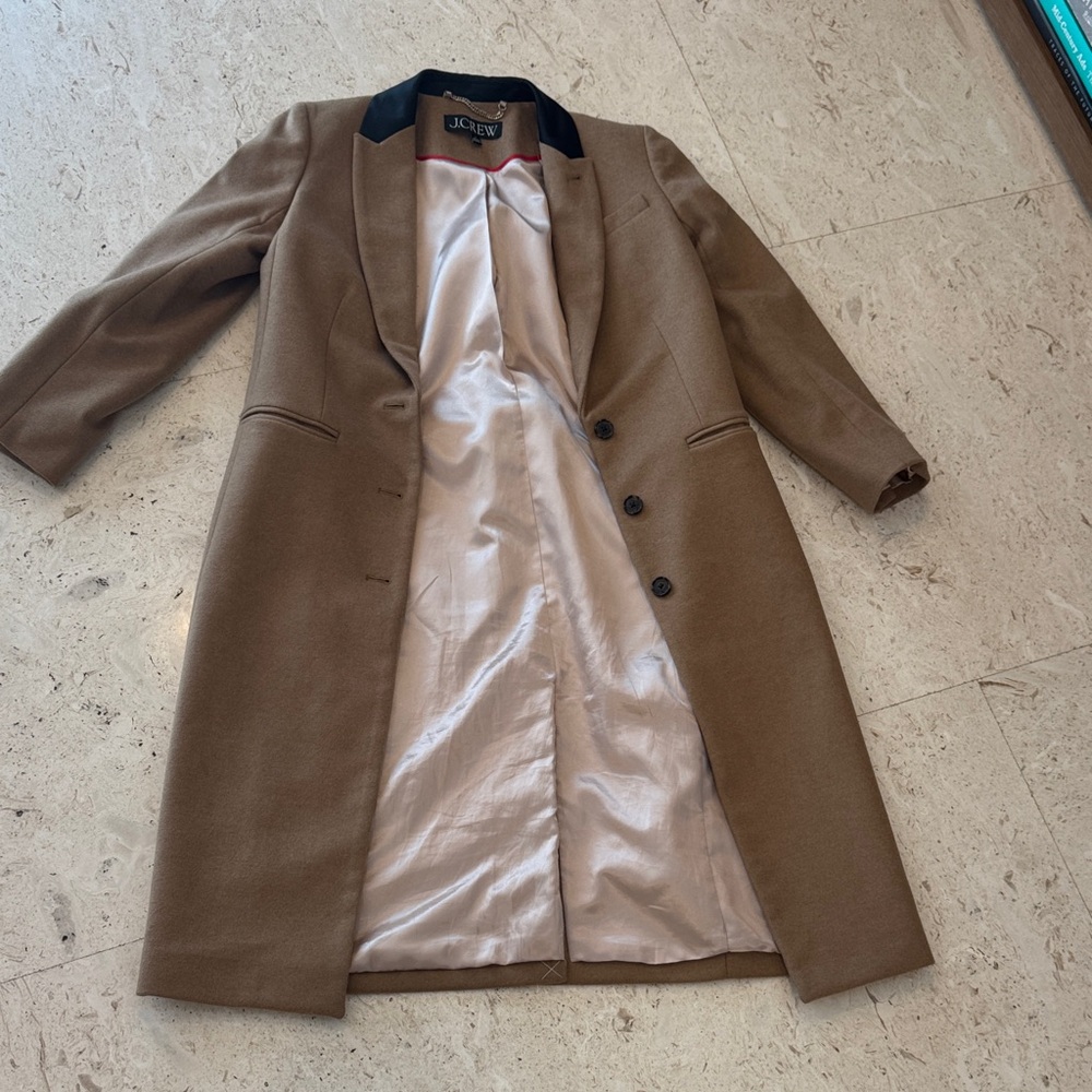 J. Crew Women's Brown long coat with Black Collar